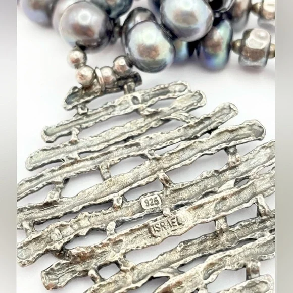 Tahitian Peacock Pearl & Tel Aviv Sterling Silver Medallion Necklace